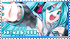 Hatsune Miku with her arms outstretched, with her name in the bottom right.